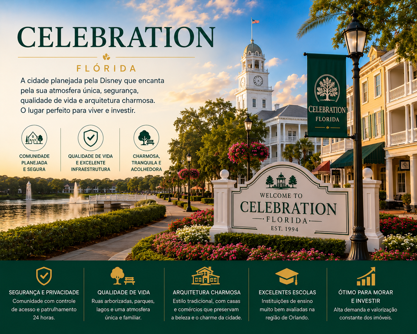 Casas em Orlando para comprar, alugar e investir nos Estados Unidos, Celebration.